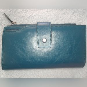 BOSTANTEN genuine teal wax leather large capacity wallet w/ zipper pocket.